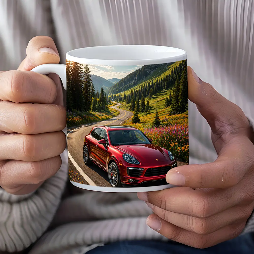 Red Porsche Cayenne Mountain Road Drive – Mugs