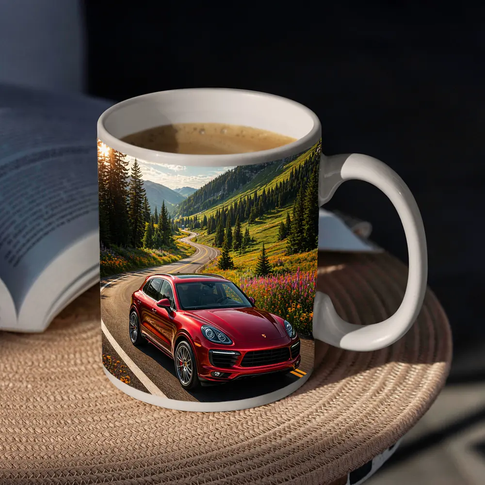 Red Porsche Cayenne Mountain Road Drive – Mugs