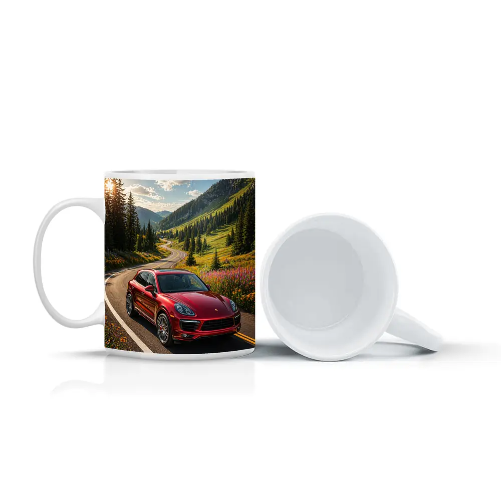 Red Porsche Cayenne Mountain Road Drive – Mugs