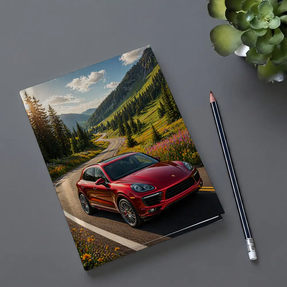 Red Porsche Cayenne Mountain Road Drive – Notebooks