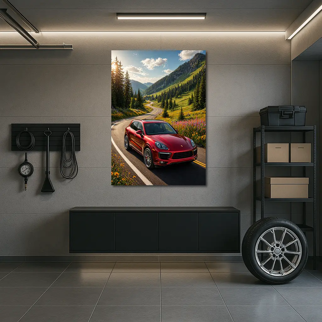 Red Porsche Cayenne Mountain Road Drive – Wall Art