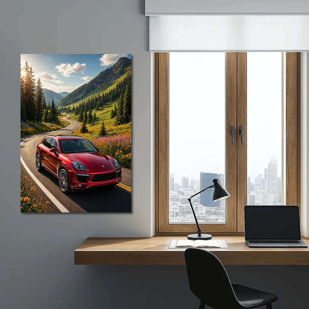 Red Porsche Cayenne Mountain Road Drive – Wall Art