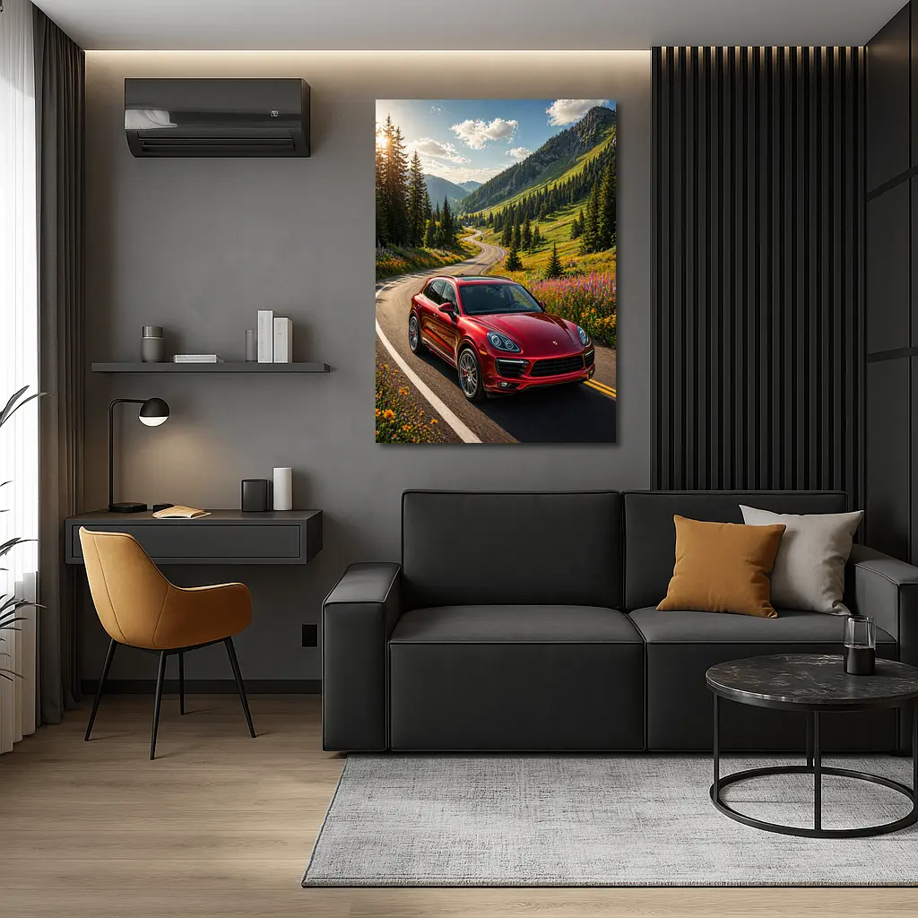 Red Porsche Cayenne Mountain Road Drive – Wall Art