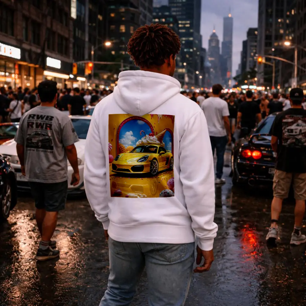 Porsche Cayman Yellow Ice Cream Fantasy Scene – Hoodies