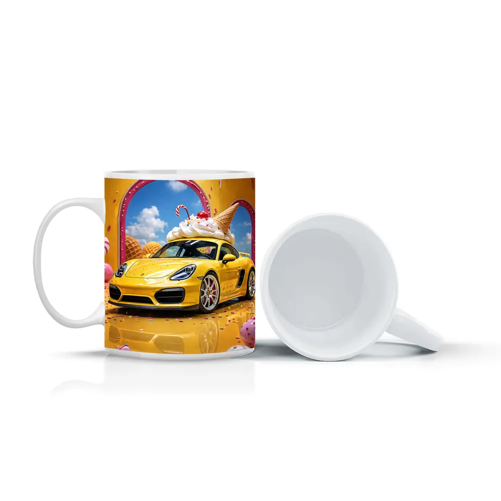 Porsche Cayman Yellow Ice Cream Fantasy Scene – Mugs