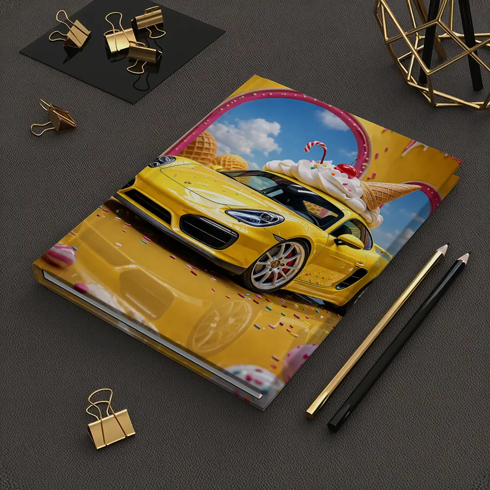 Porsche Cayman Yellow Ice Cream Fantasy Scene – Notebooks