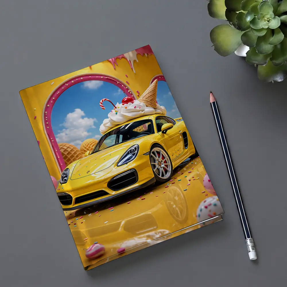 Porsche Cayman Yellow Ice Cream Fantasy Scene – Notebooks