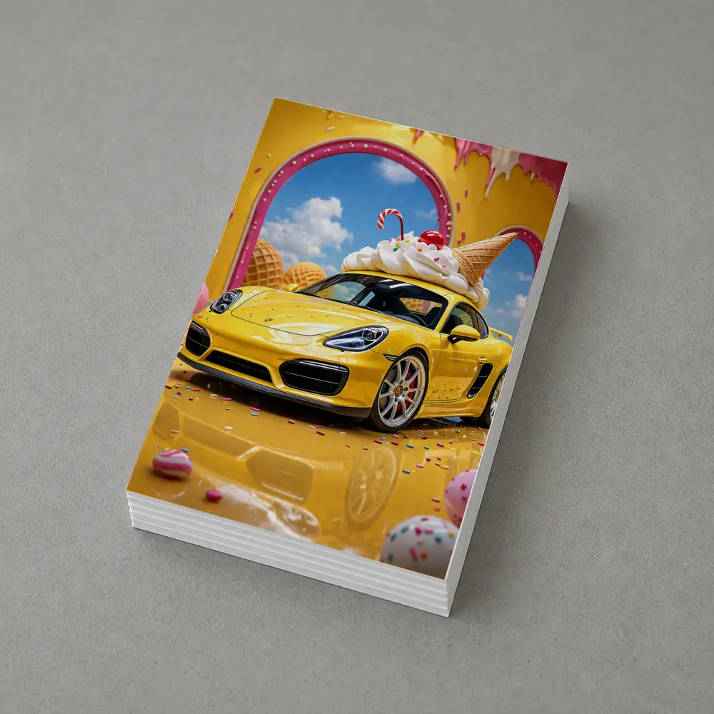 Porsche Cayman Yellow Ice Cream Fantasy Scene – Postcards