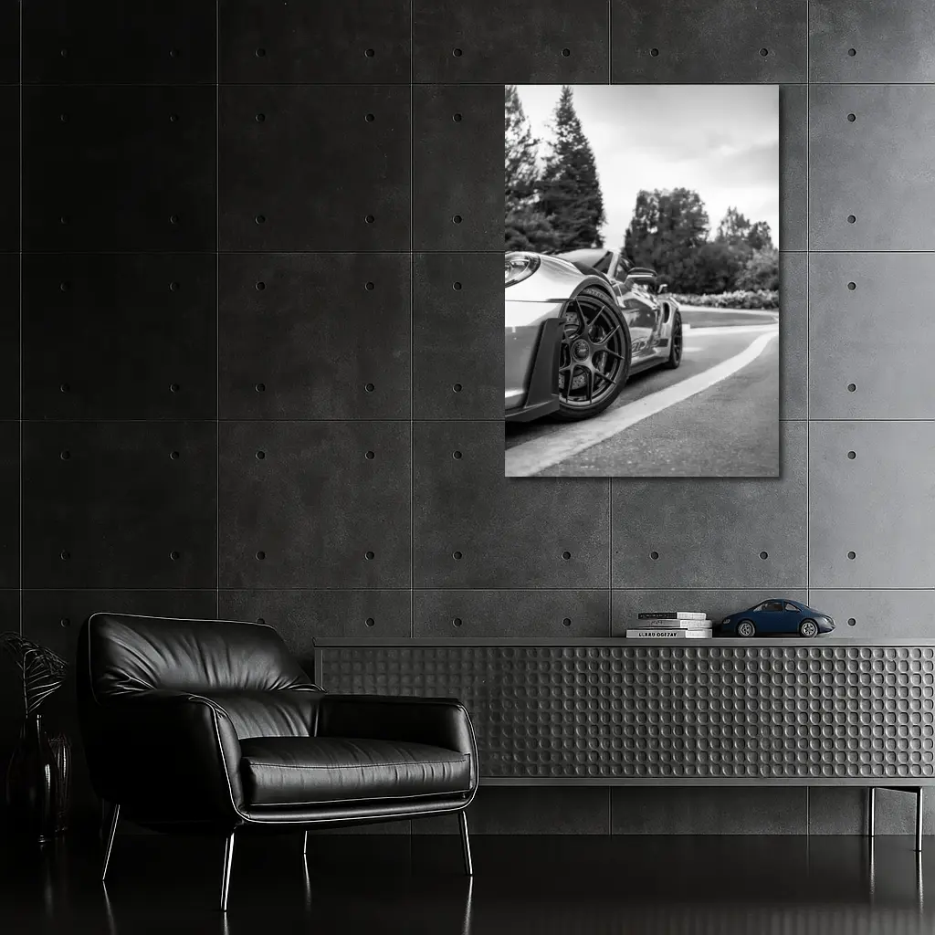 Porsche GT3 RS Black White Road Shot – Wall Art