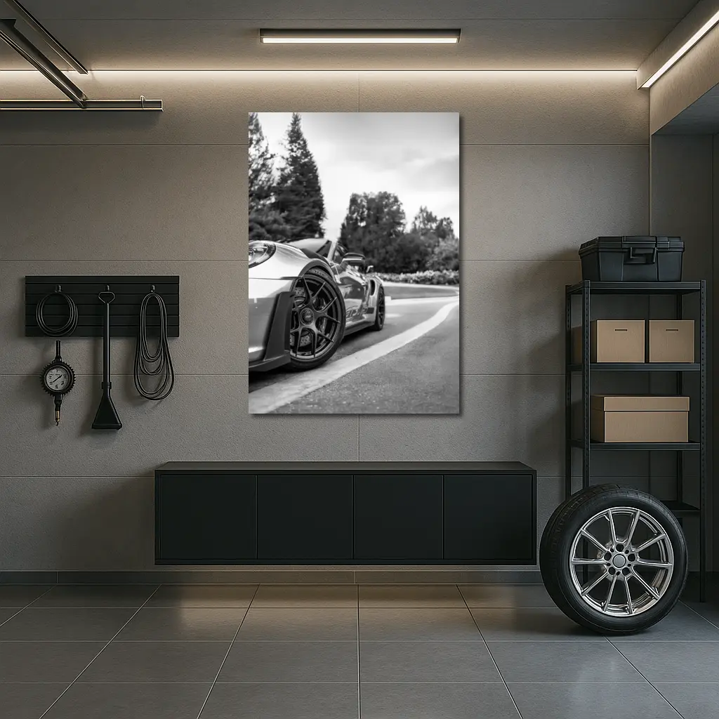 Porsche GT3 RS Black White Road Shot – Wall Art