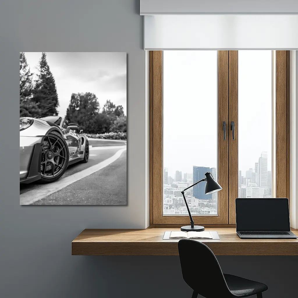 Porsche GT3 RS Black White Road Shot – Wall Art