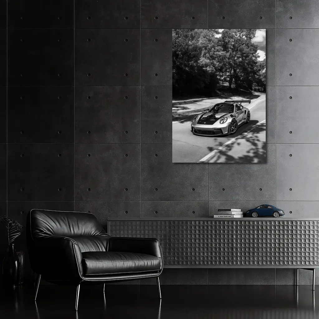 Porsche 911 GT3 RS Black White Road – Wall Art