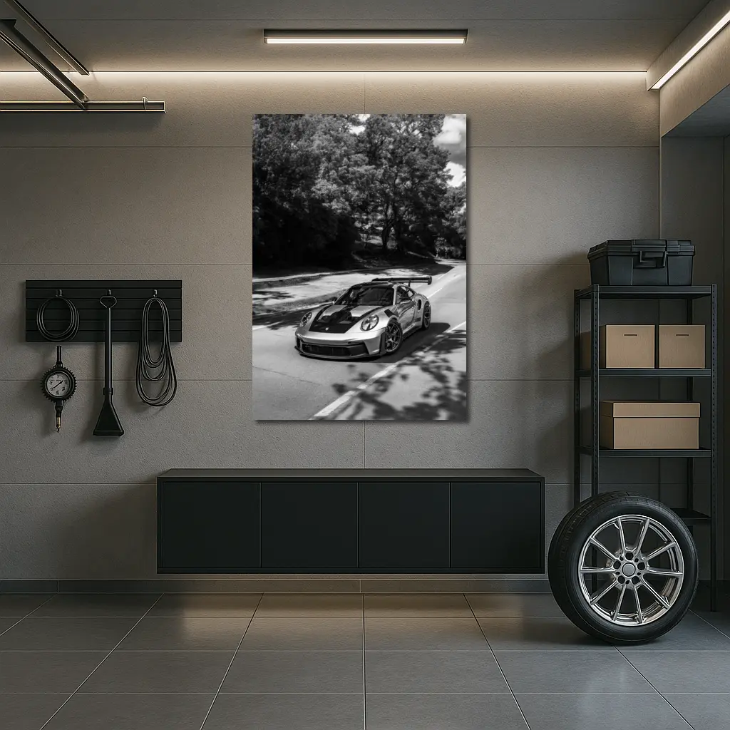 Porsche 911 GT3 RS Black White Road – Wall Art