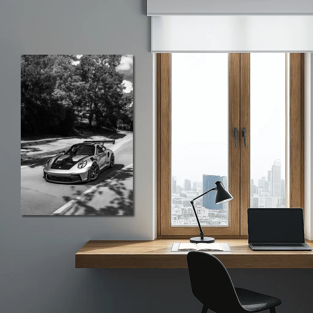Porsche 911 GT3 RS Black White Road – Wall Art