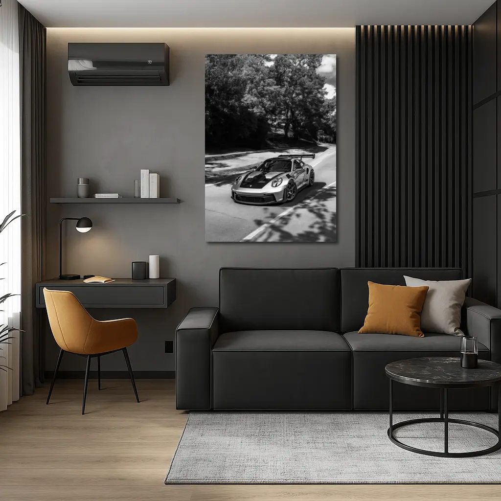 Porsche 911 GT3 RS Black White Road – Wall Art