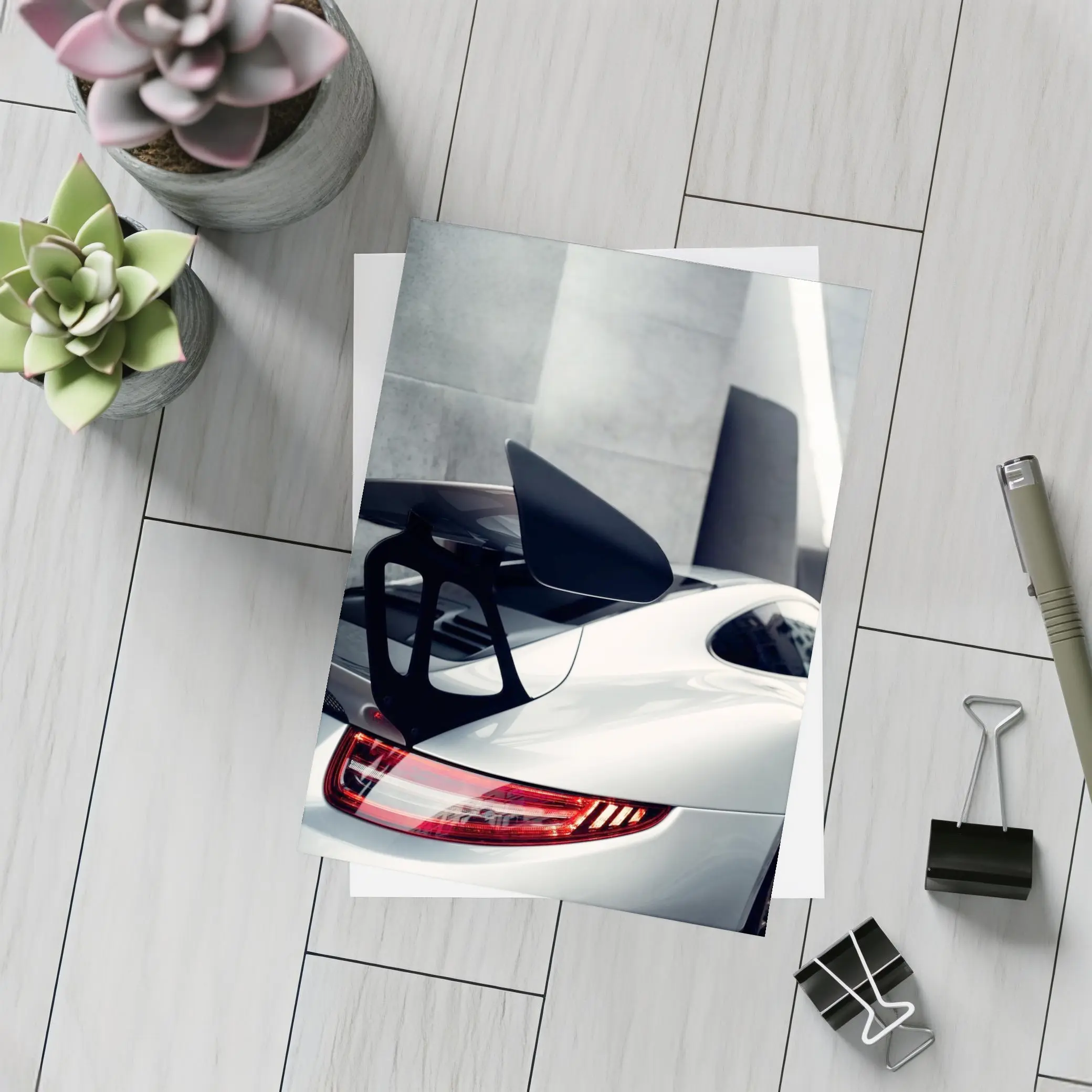 Porsche 911 GT3 White Rear Spoiler Detail – Postcards