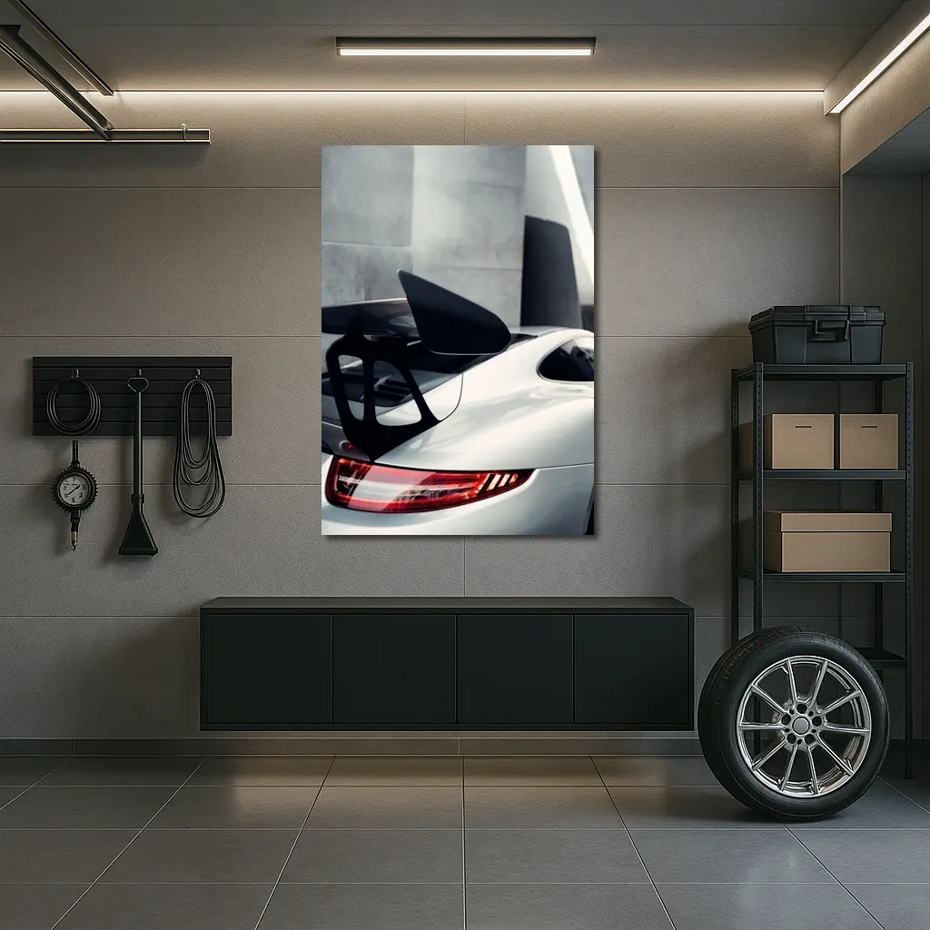 Porsche 911 GT3 White Rear Spoiler Detail – Wall Art