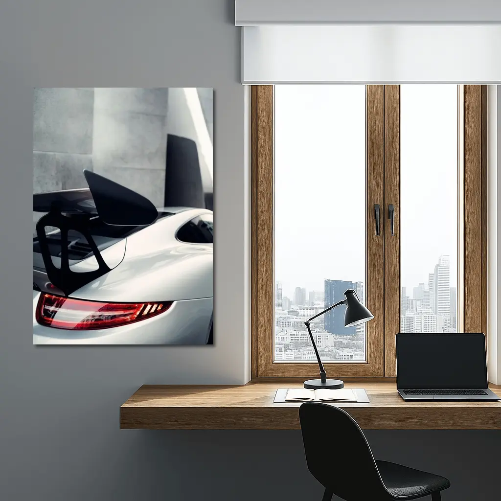 Porsche 911 GT3 White Rear Spoiler Detail – Wall Art