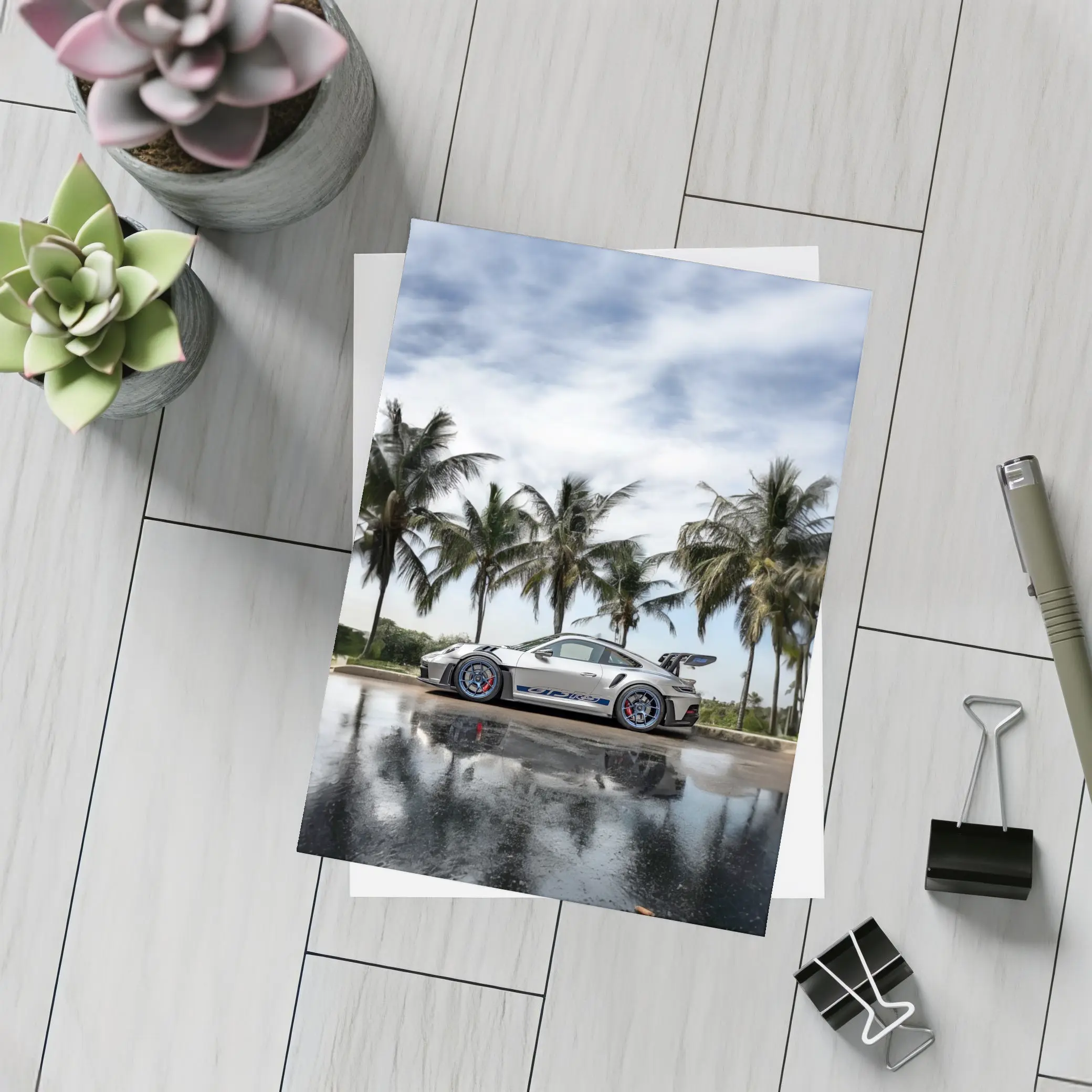 Porsche 911 GT3 RS Silver Palm Trees – Postcards