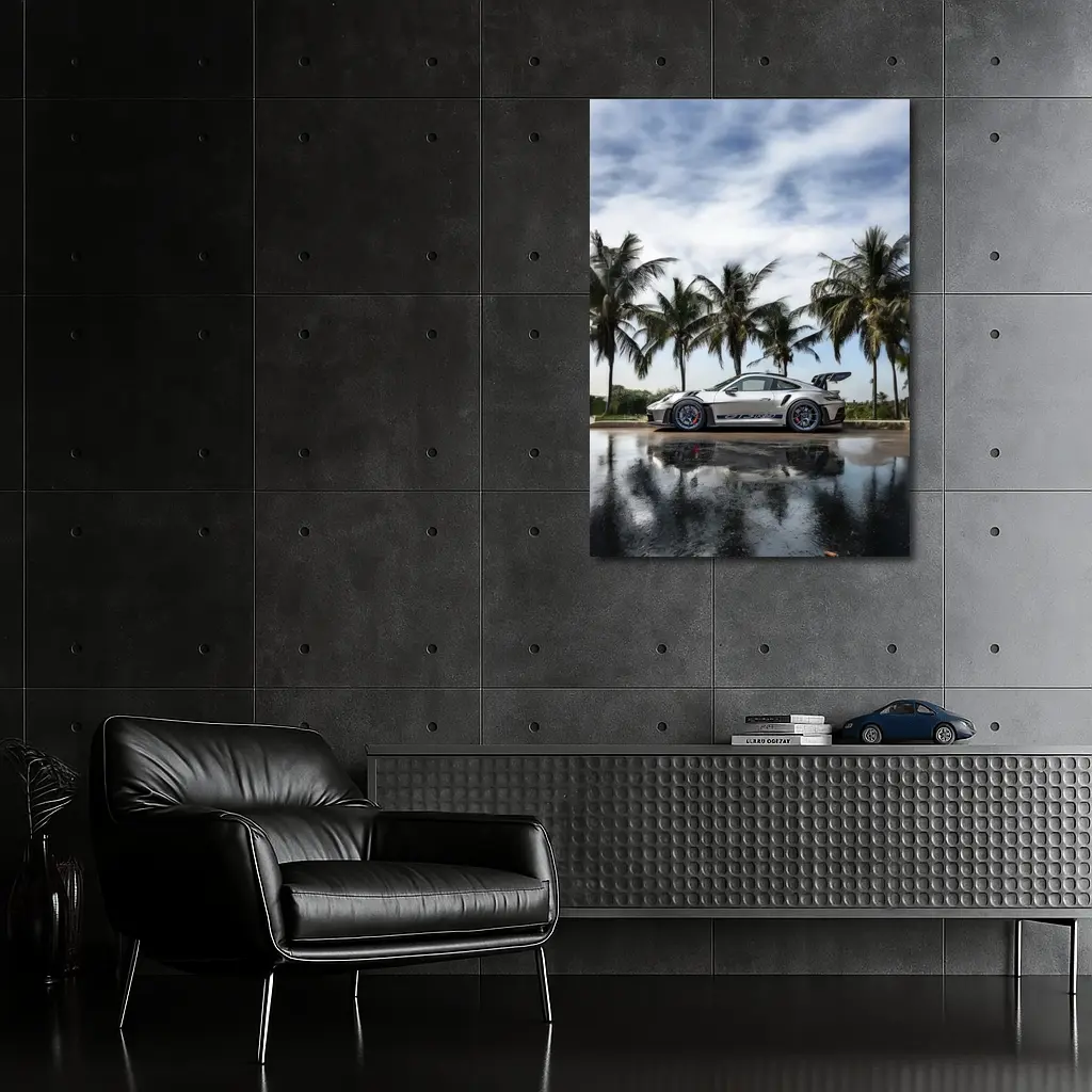 Porsche 911 GT3 RS Silver Palm Trees – Wall Art