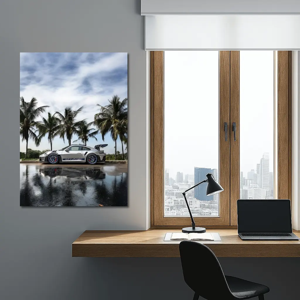Porsche 911 GT3 RS Silver Palm Trees – Wall Art
