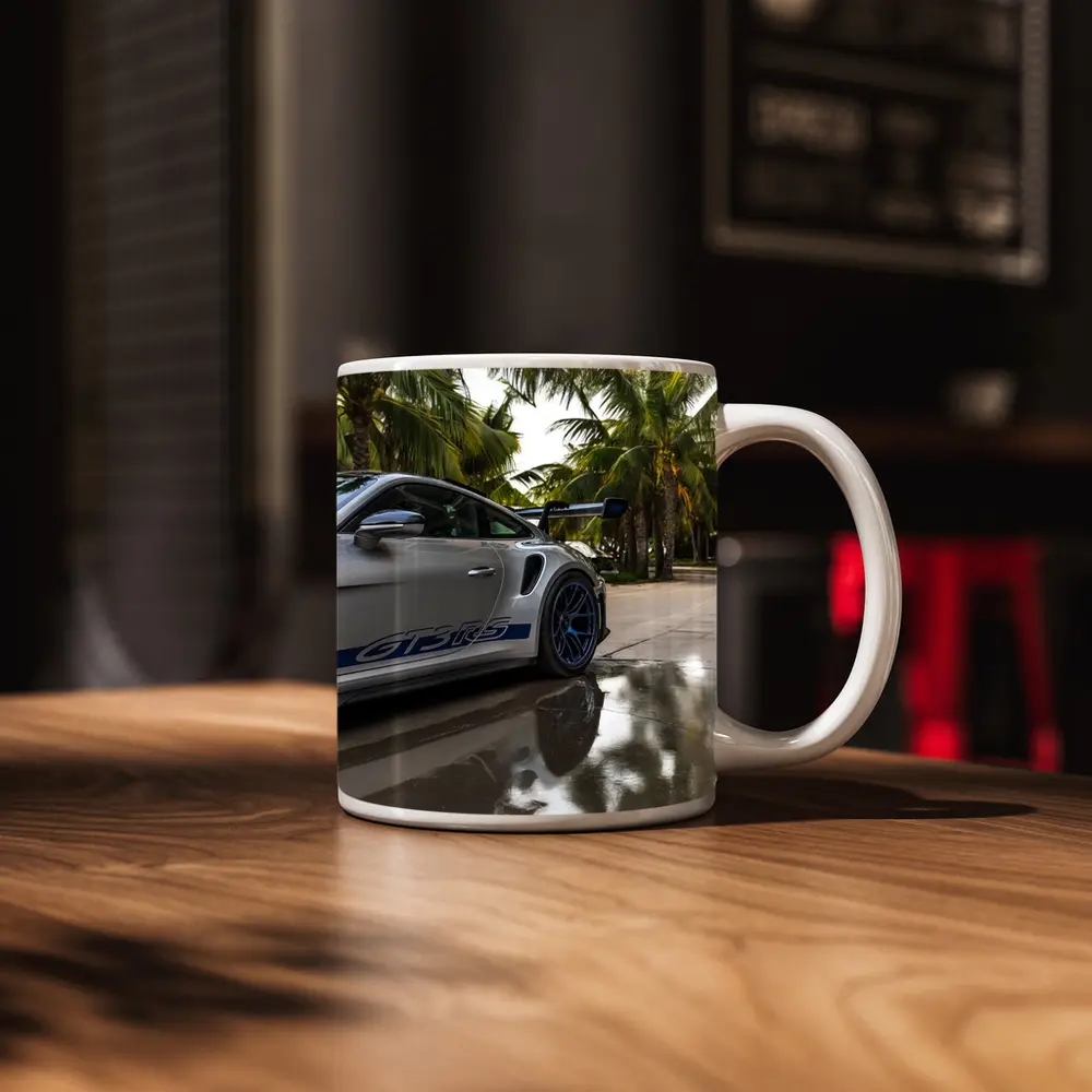 Porsche GT3 RS Gray Under Palm Trees – Mugs