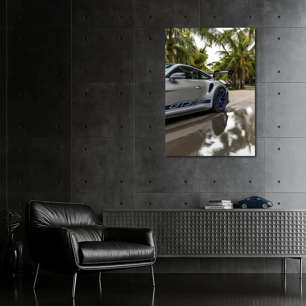 Porsche GT3 RS Gray Under Palm Trees – Wall Art