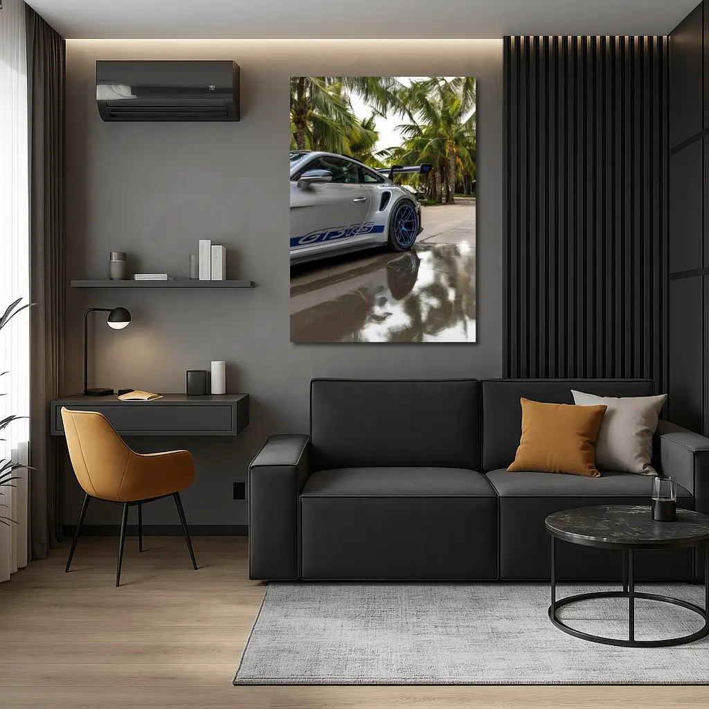 Porsche GT3 RS Gray Under Palm Trees – Wall Art