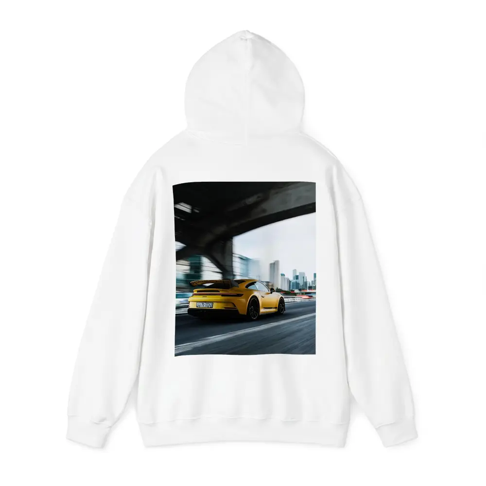 Yellow Porsche GT3 Racing Through City – Hoodies