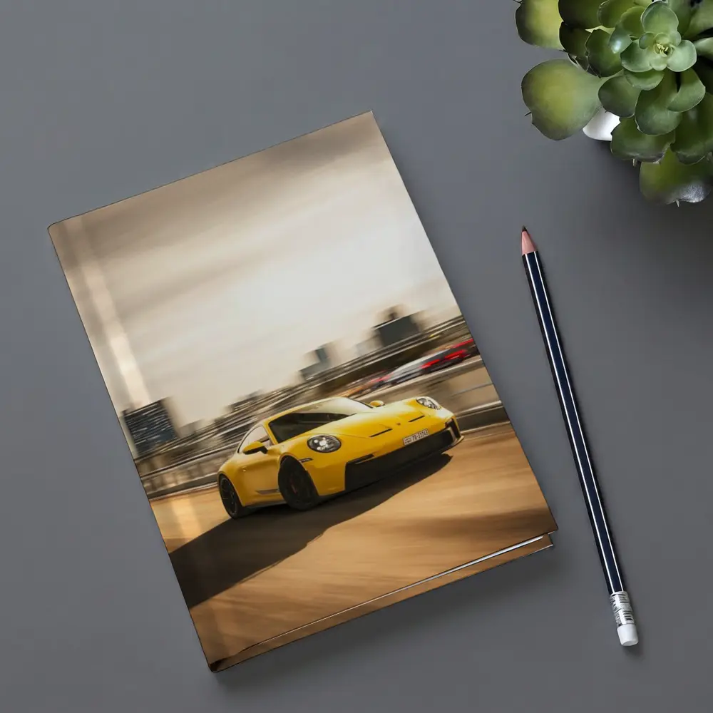 Yellow Porsche 911 GT3 Racing City Streets – Notebooks