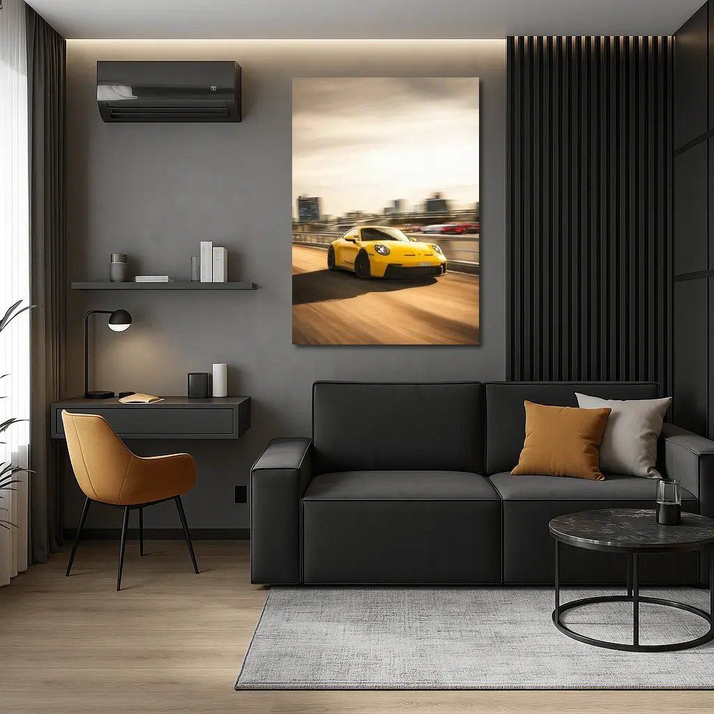Yellow Porsche 911 GT3 Racing City Streets – Wall Art