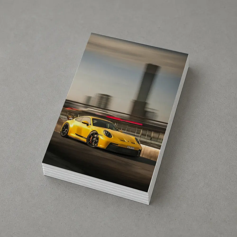 Yellow Porsche GT3 Racing Through City Streets – Postcards