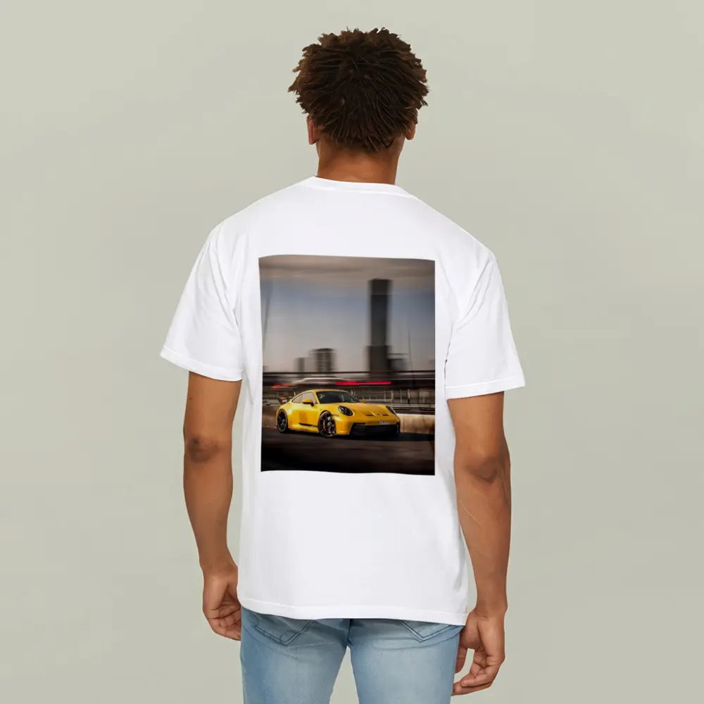Yellow Porsche GT3 Racing Through City Streets – T-Shirts