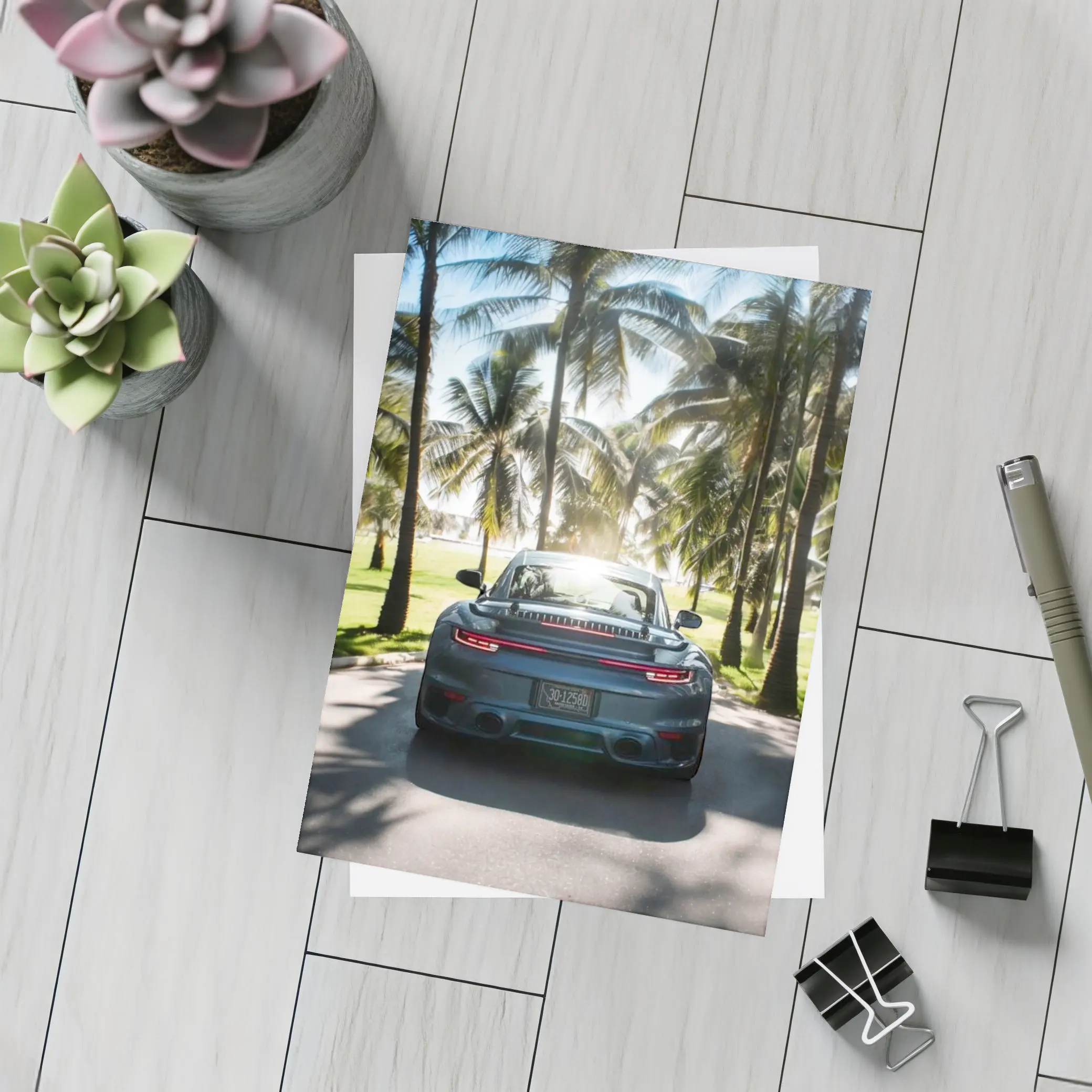 Porsche 911 Rear View Palm Trees – Postcards