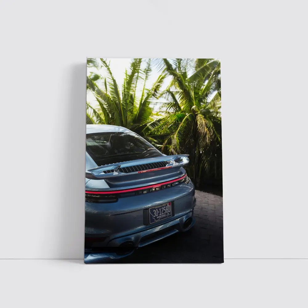 Porsche 911 Rear Blue Tropical Palm Trees – Wall Art