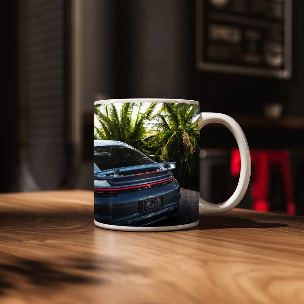 Porsche 911 Rear Blue Tropical Palm Trees – Mugs