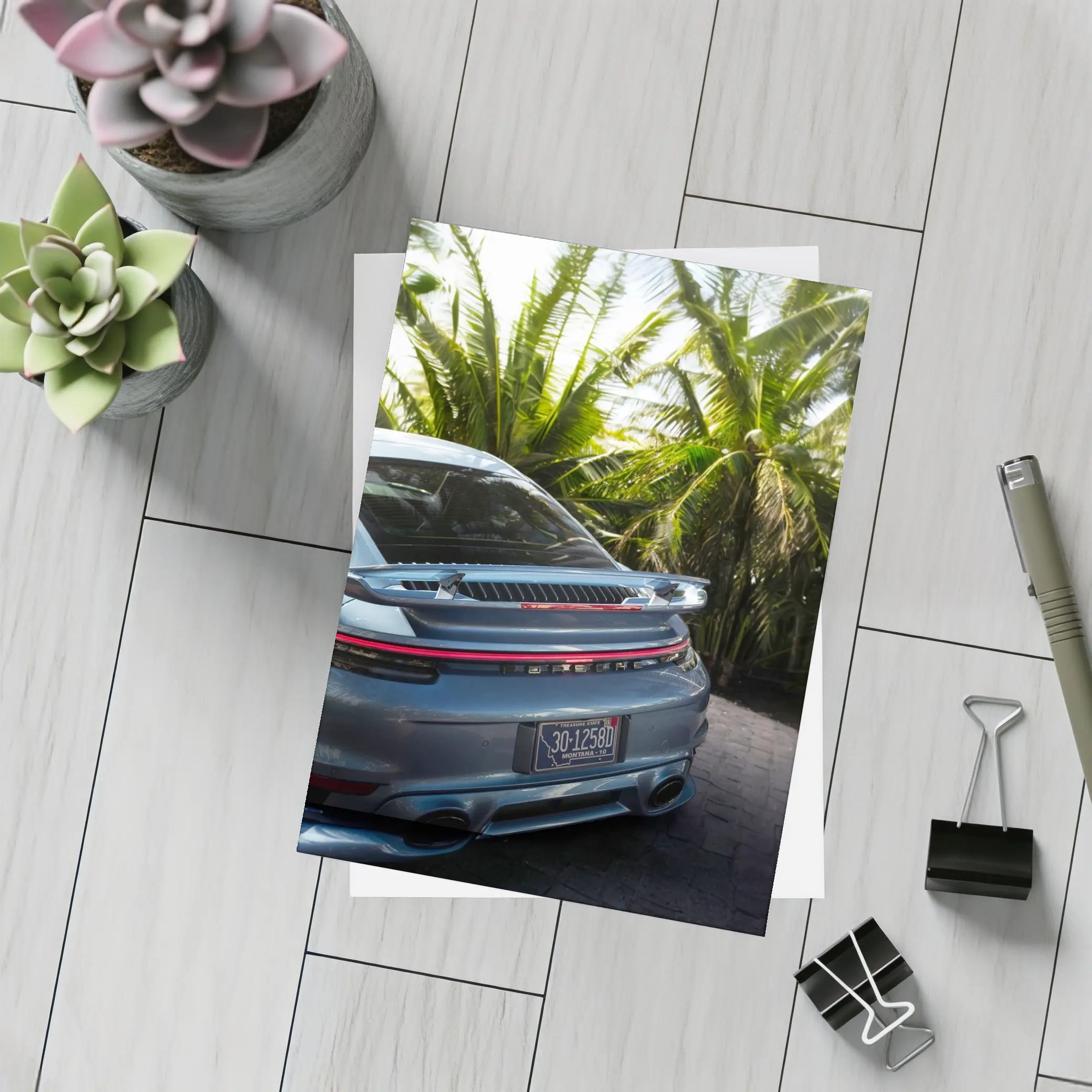 Porsche 911 Rear Blue Tropical Palm Trees – Postcards