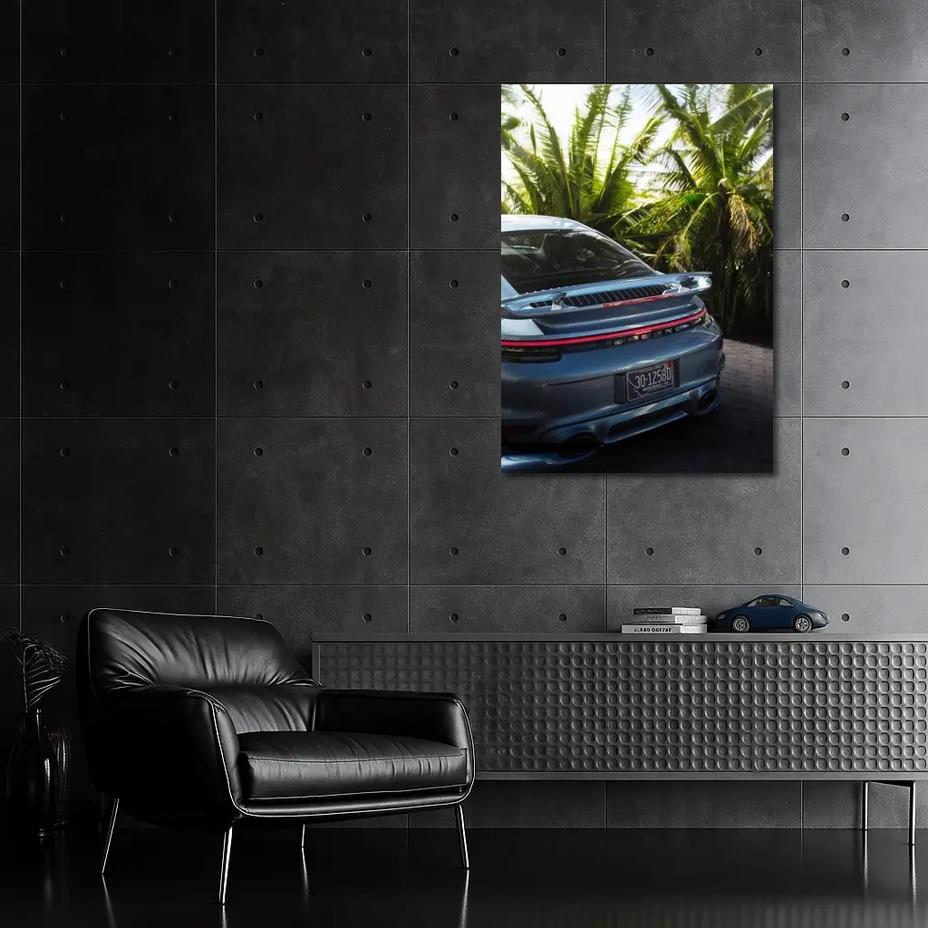 Porsche 911 Rear Blue Tropical Palm Trees – Wall Art