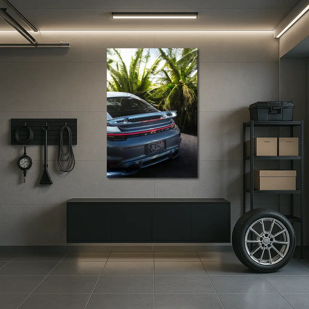 Porsche 911 Rear Blue Tropical Palm Trees – Wall Art