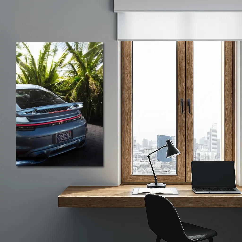 Porsche 911 Rear Blue Tropical Palm Trees – Wall Art