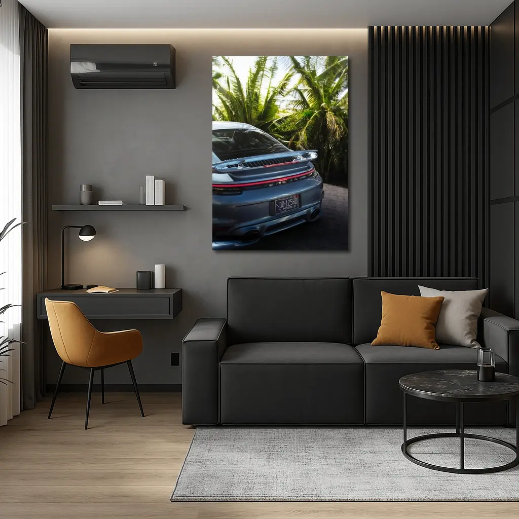 Porsche 911 Rear Blue Tropical Palm Trees – Wall Art