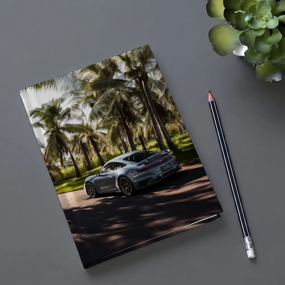 Porsche 911 Turbo Blue Among Palm Trees – Notebooks