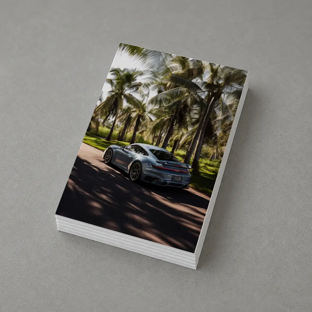 Porsche 911 Turbo Blue Among Palm Trees – Postcards