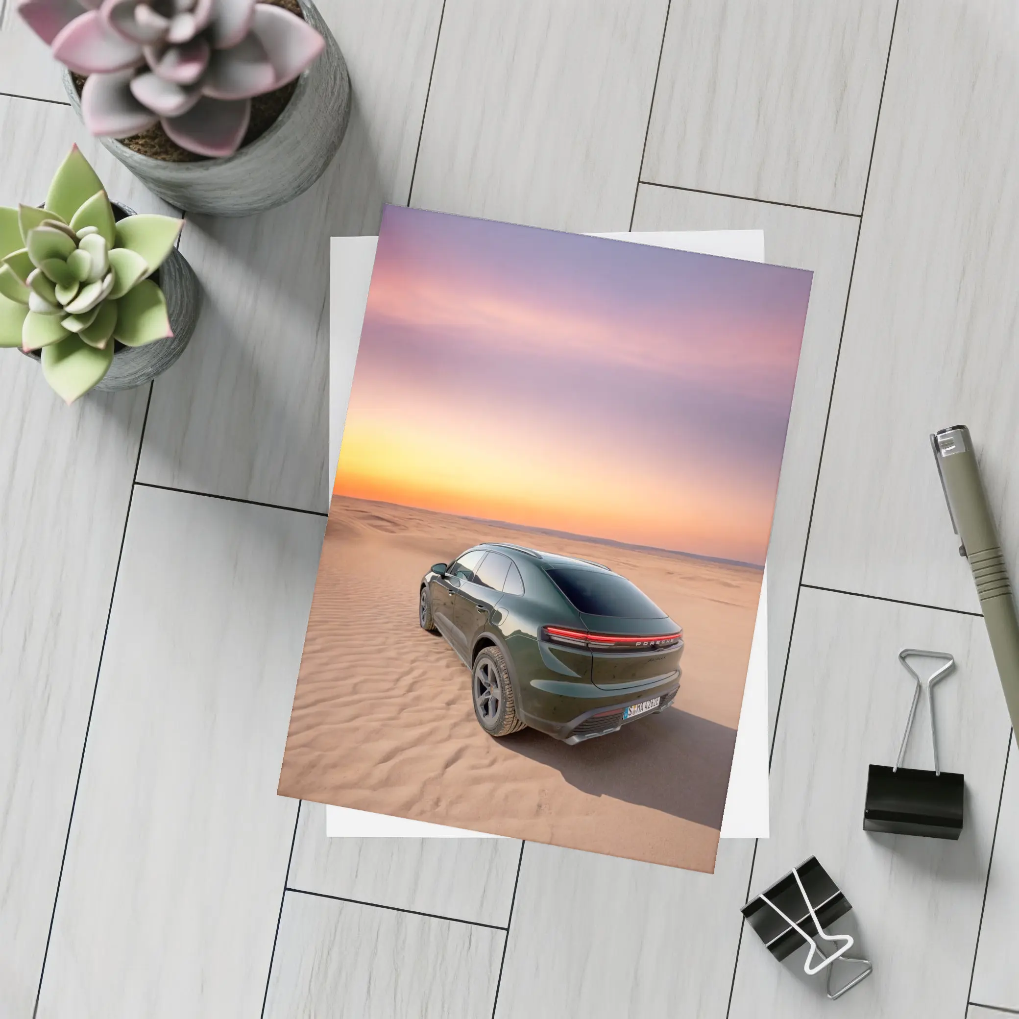 Porsche Macan Green Desert Sunset Dunes – Postcards
