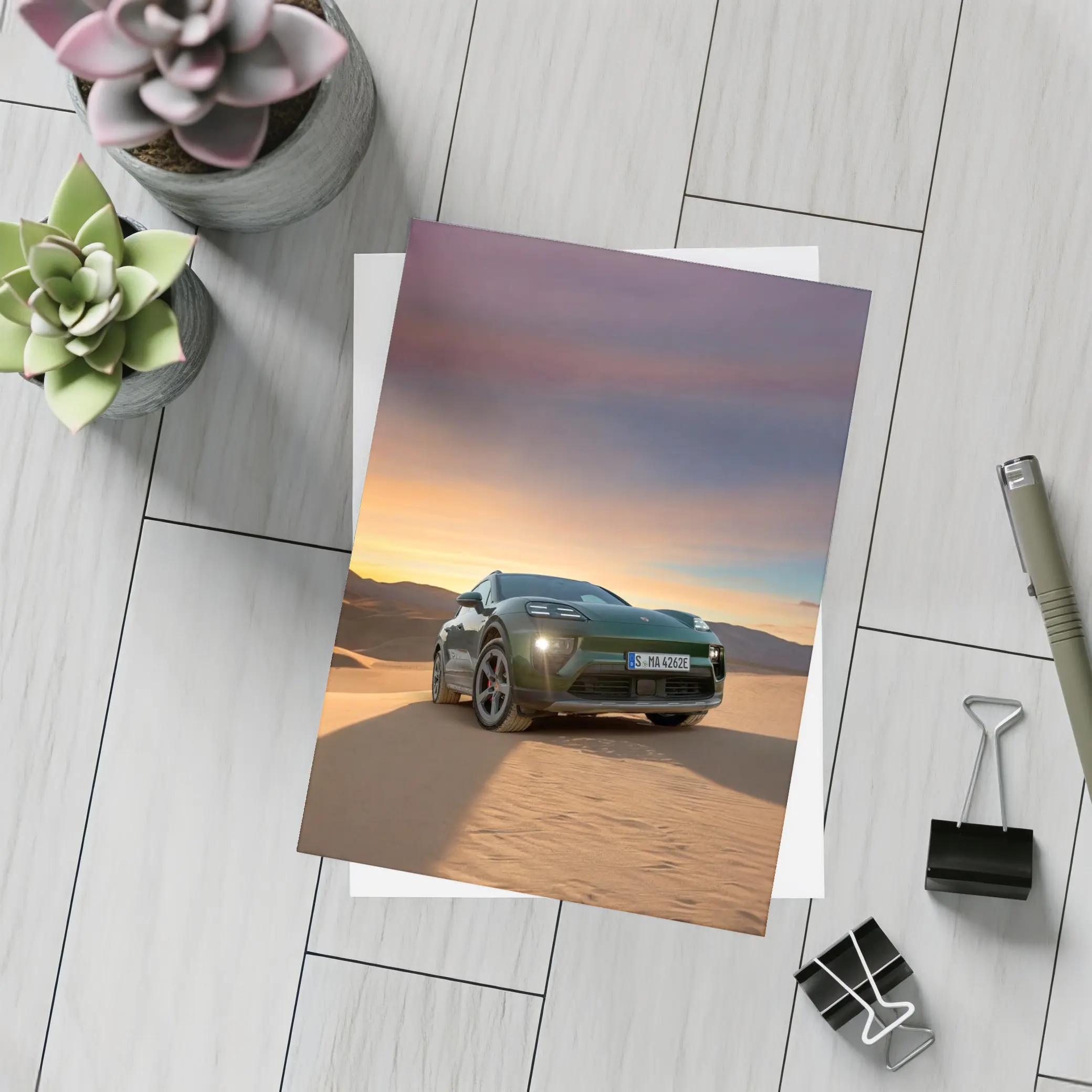 Porsche Macan Green Desert Sunset Dunes – Postcards