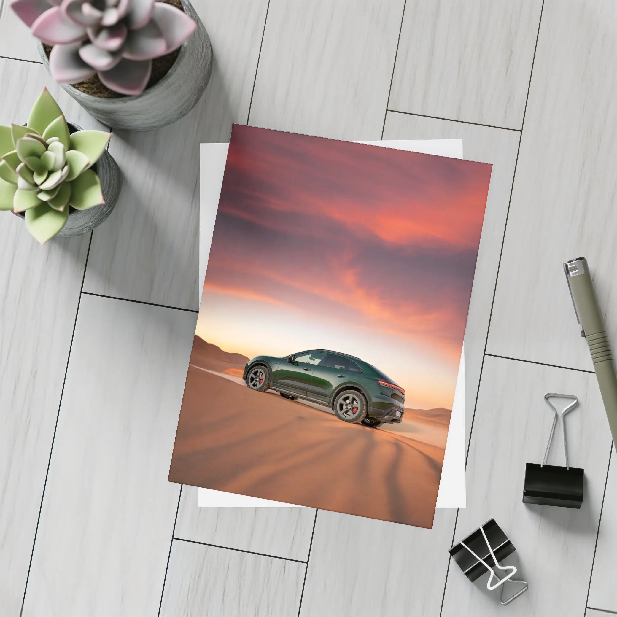 Porsche Macan Green Desert Sunset Dunes – Postcards