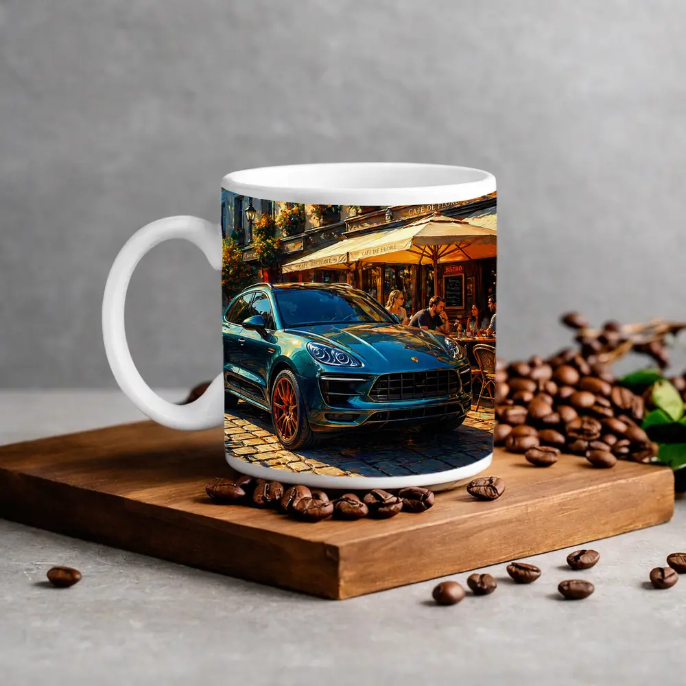 Porsche Macan Green SUV Paris Street – Mugs