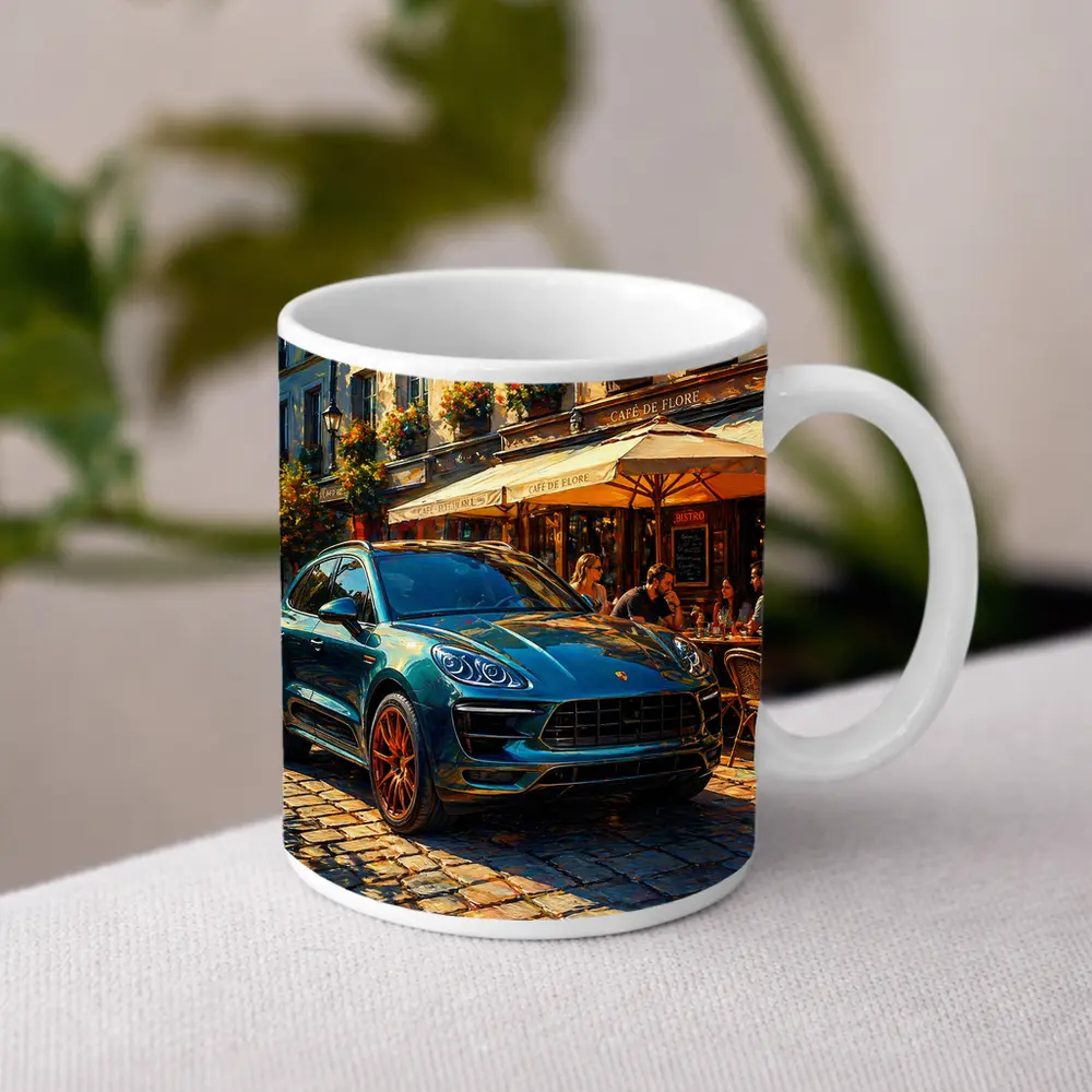 Porsche Macan Green SUV Paris Street – Mugs