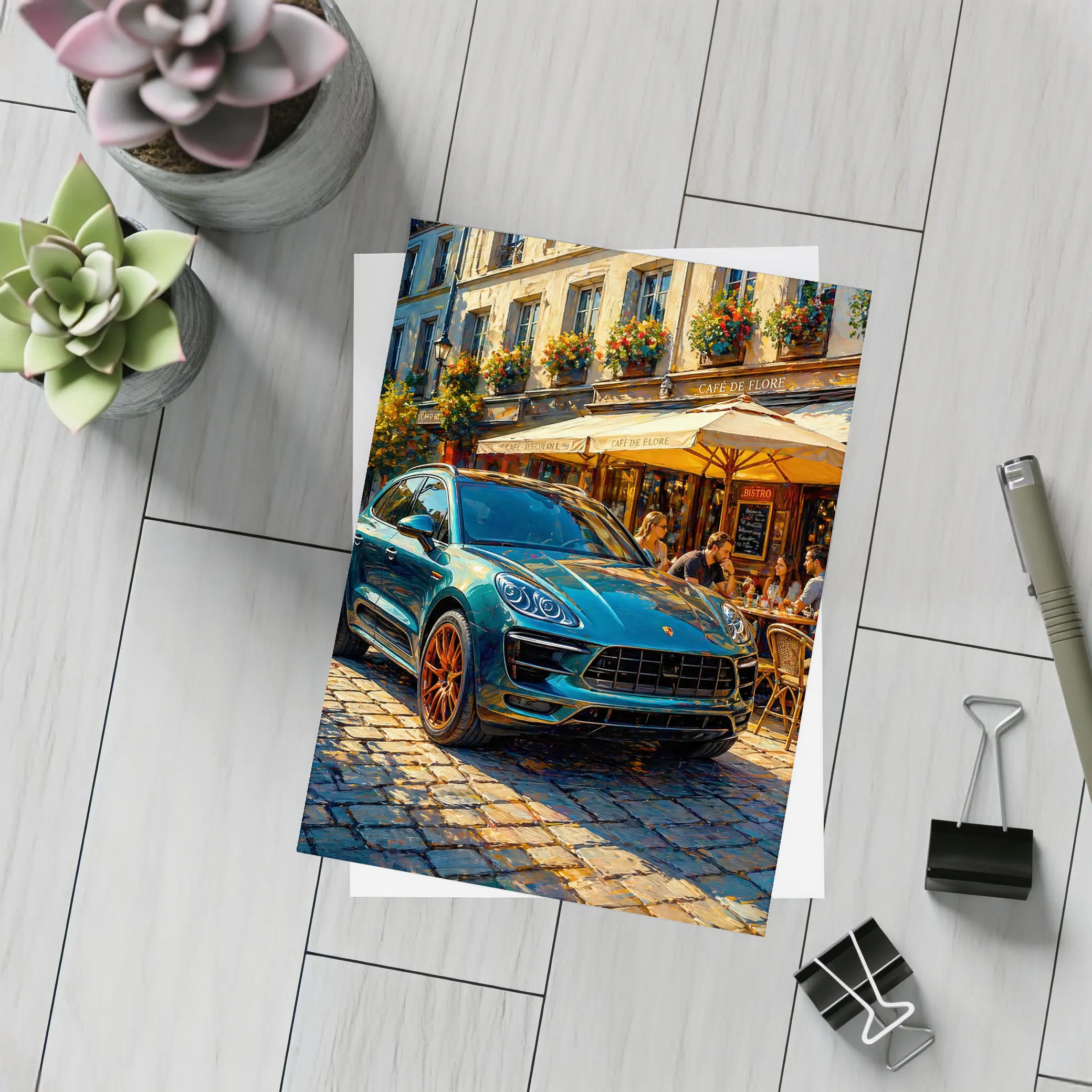 Porsche Macan Green SUV Paris Street – Postcards