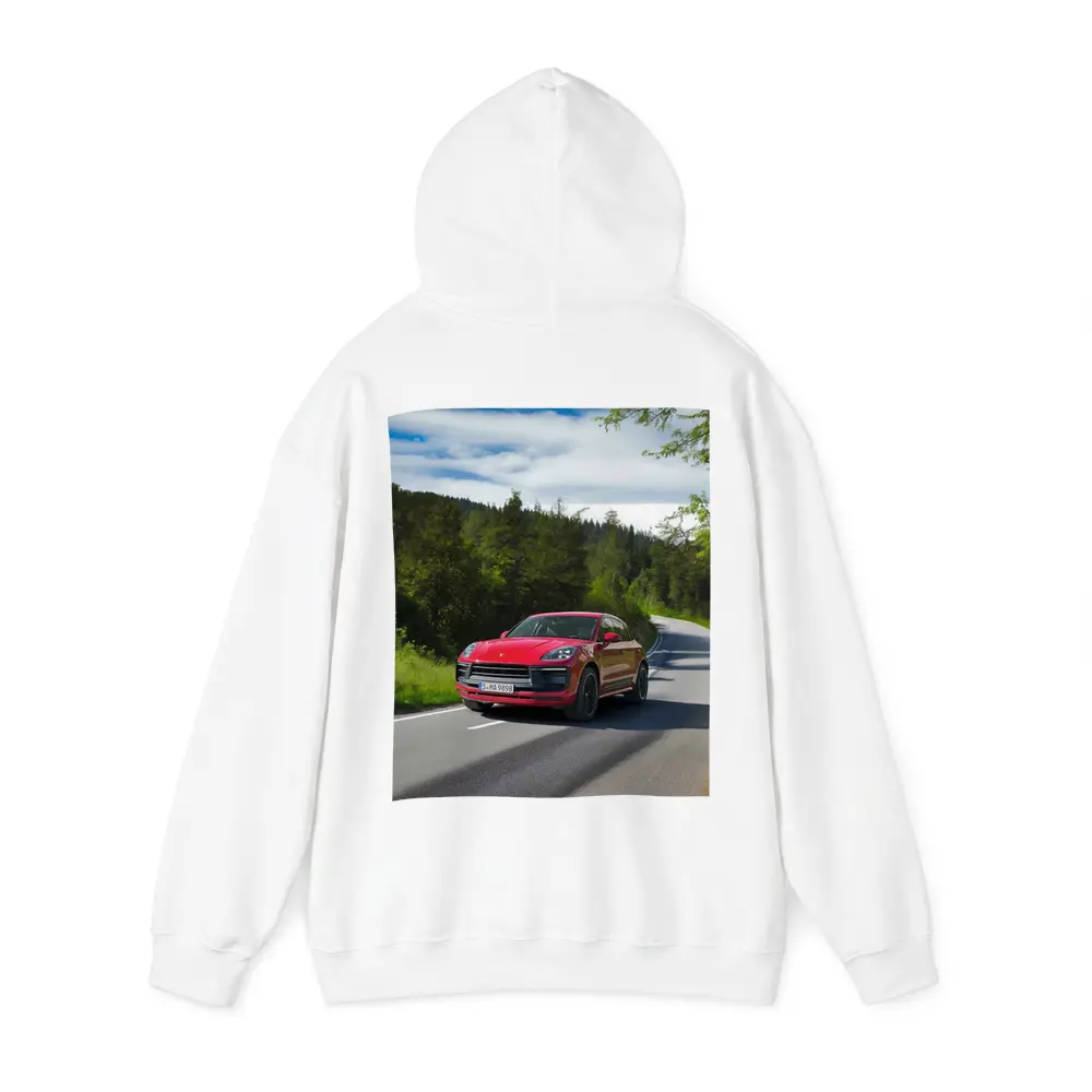 Red Porsche Macan GTS On Forest Road – Hoodies